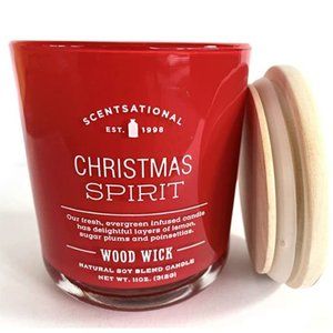 Christmas Spirit Evergreen Scented Natural Soy Glass Jar Candle Wood Wick 11oz